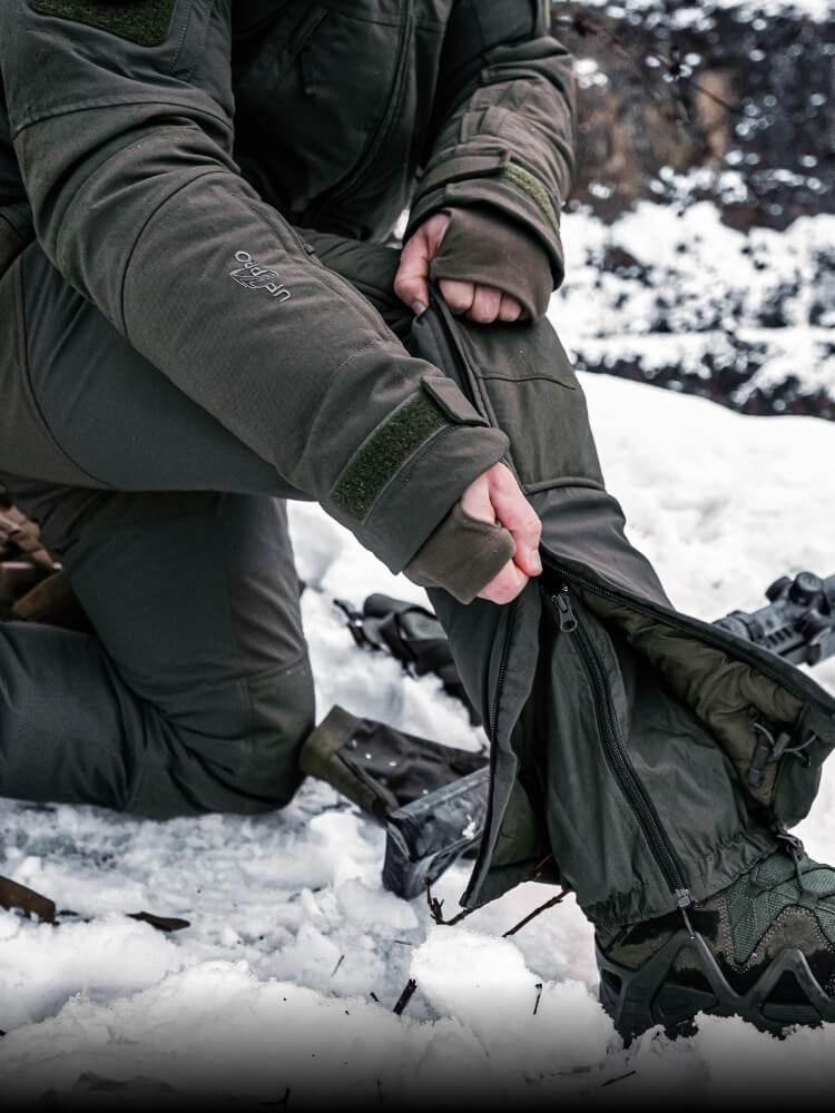 UF PRO tactical insulated pants feature a gusseted crotch for enhanced mobility without restriction.