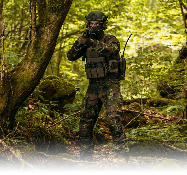 Tactical gear in camouflage patterns